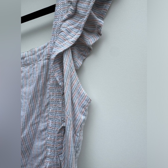 Japna Striped Smocked Flutter Straps Embroidered Peplum Boho Blouse Top Medium - Picture 5 of 13